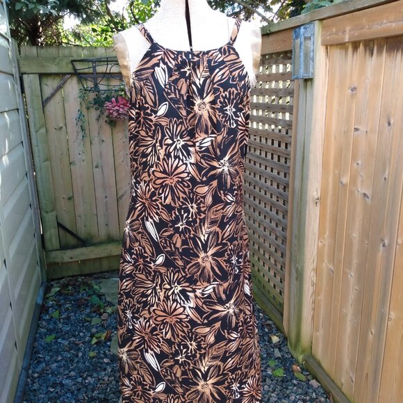 Brown Black Floral Dress Size Medium Sleeveless Liz Claiborne - Picture 2 of 10